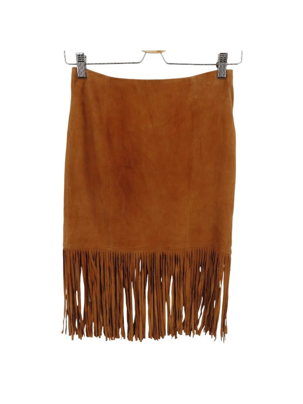 Etcetera Women 00 HIPPIE Tan Brown Genuine Leather Fringe Skirt Boho Western NEW